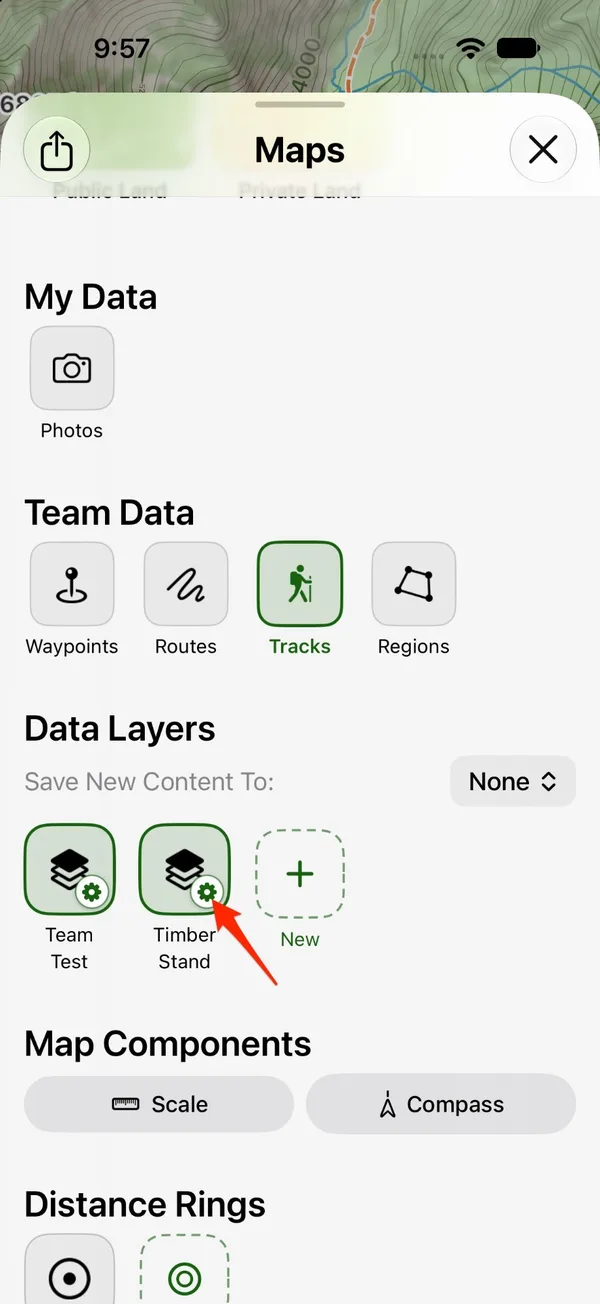 The gear on a data layer's tile in the Maps panel