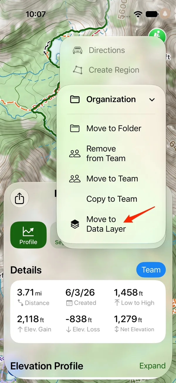 Move to Data Layer under Organization in an object's More menu