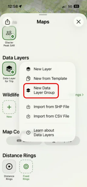 New Data Layer Group in the Data Layers menu