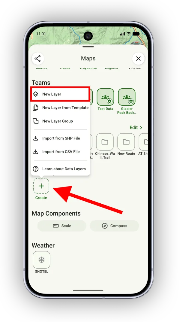 New Layer in the Data Layers menu