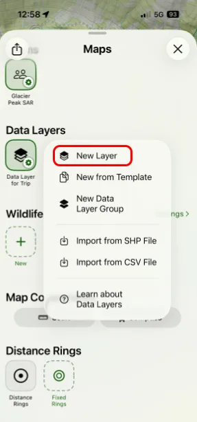New Layer in the Data Layers menu