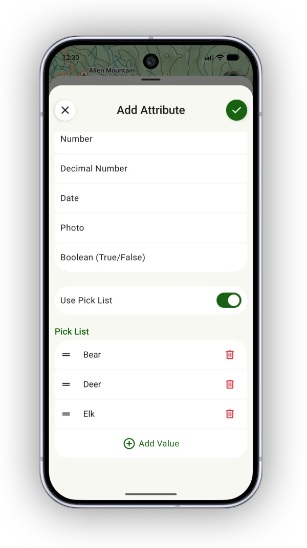 An attribute with a pick list of values