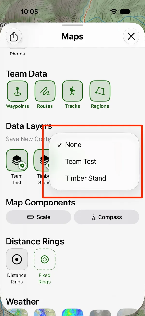 The Save New Content To menu open, with None and each data layer