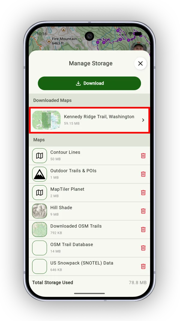 Manage Storage listing downloaded maps