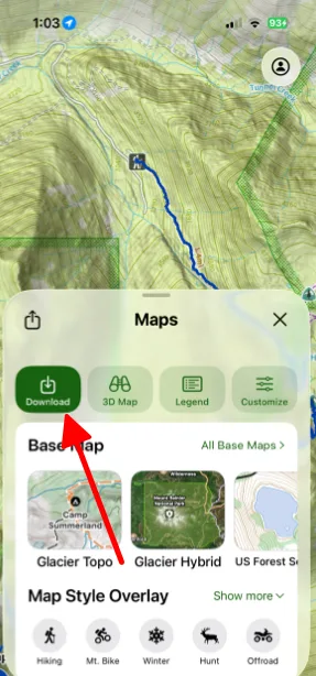 The Download button at the top of the Maps panel