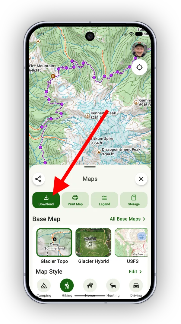 The Download button at the top of the Maps panel