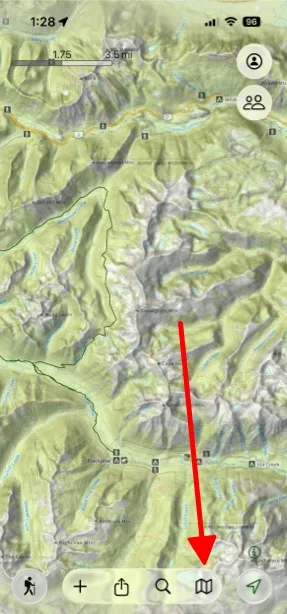 The Map button in the toolbar at the bottom of the screen