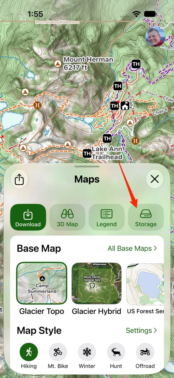 The Storage button in the Maps panel