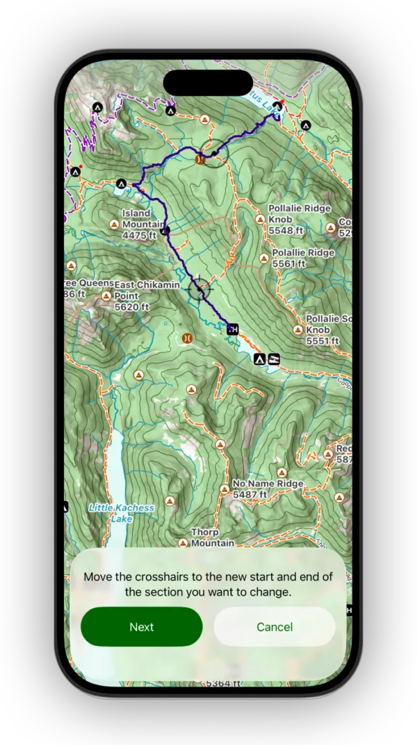 Selecting the section of the route to change