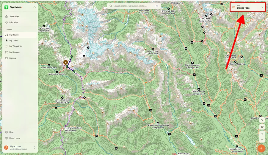 The Maps button in the top-right corner of the web app