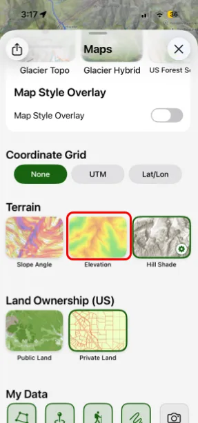 Elevation in the Terrain section