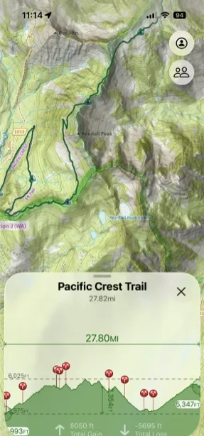 An elevation profile for a trail