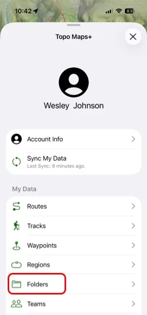 Folders in the account menu