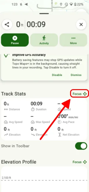 The Focus button next to Track Stats