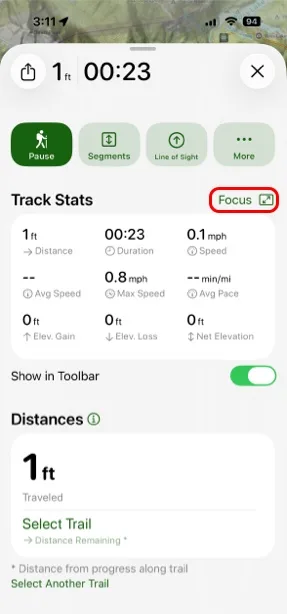 The Focus button next to Track Stats