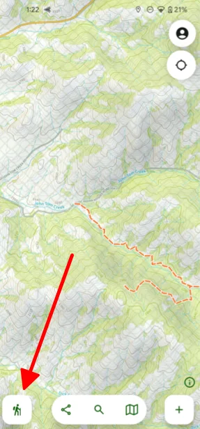 The Hike button in the bottom-left corner of the map