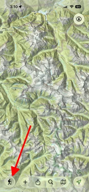 The Hike button in the bottom-left corner of the map