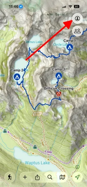 The Account button in the top-right corner of the map