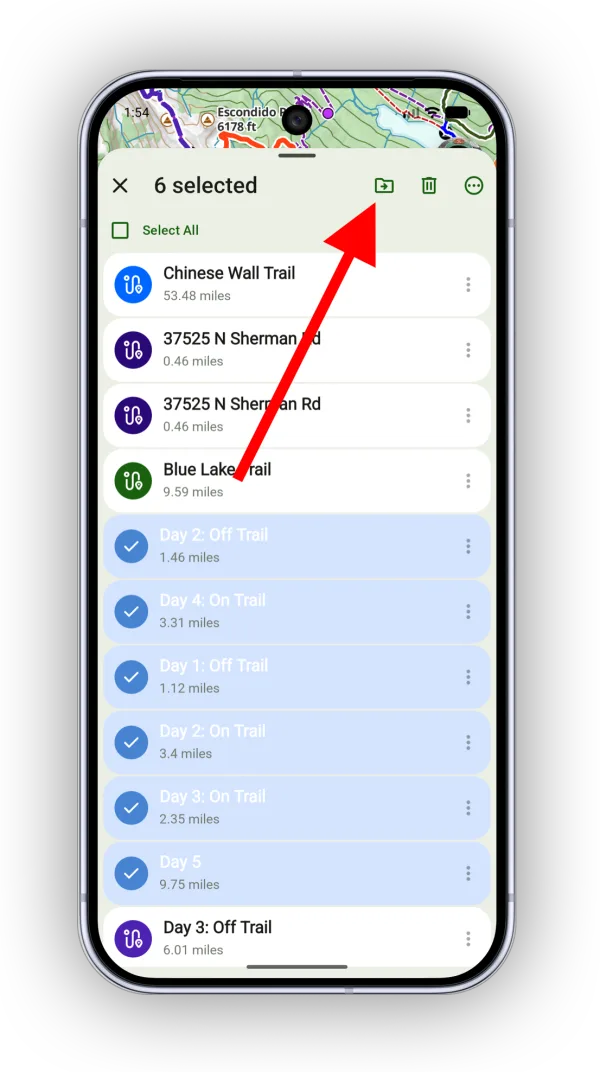 Selected items with the folder button