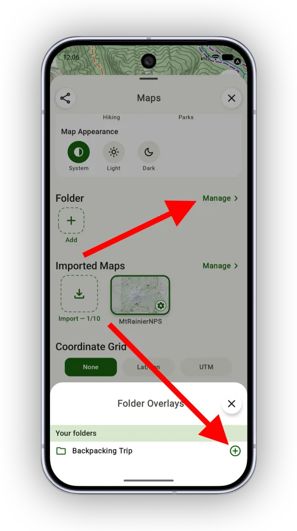 Choosing a folder to show as an overlay