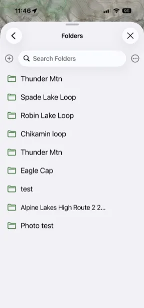 The folder list with the button for adding a new folder