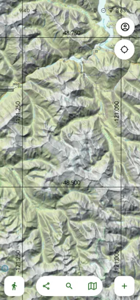 A latitude and longitude grid on the map
