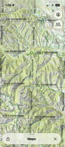 A UTM grid on the map