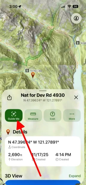 The Guide Me button on a waypoint’s info panel