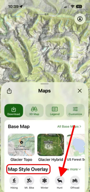 The Hunting style in the Maps panel