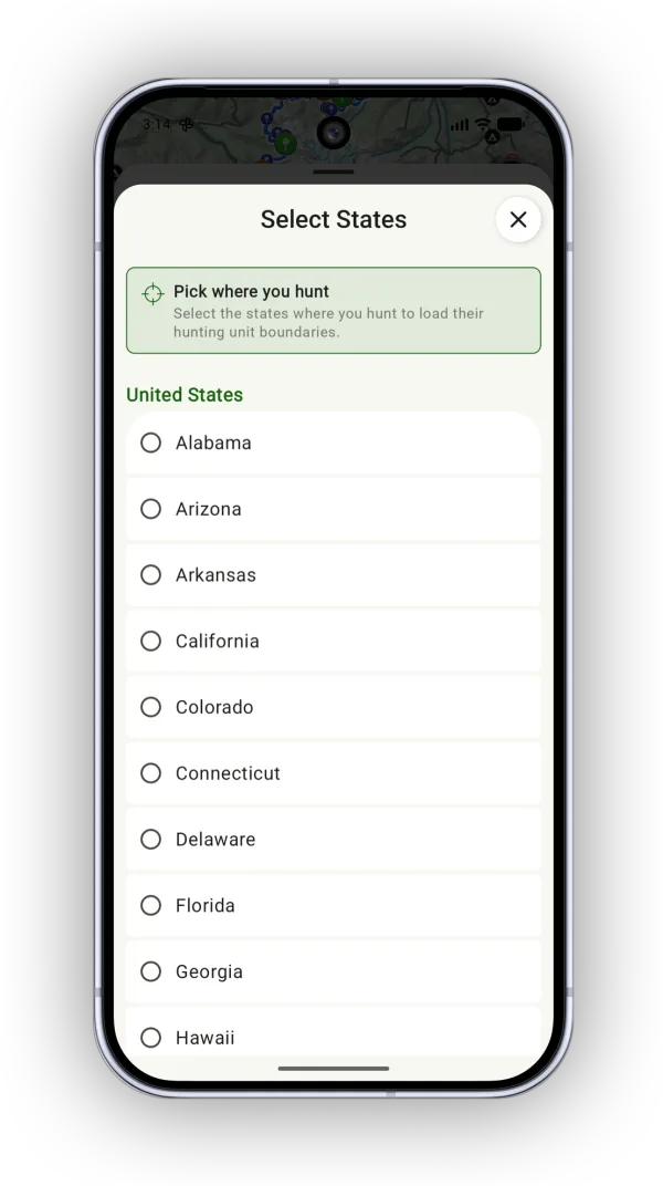 The Select States list of states and provinces