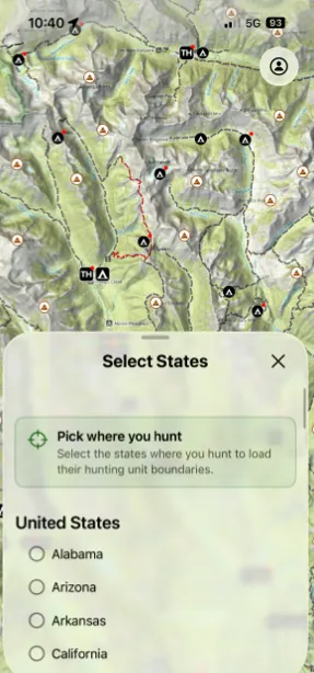 The Select States list of states and provinces