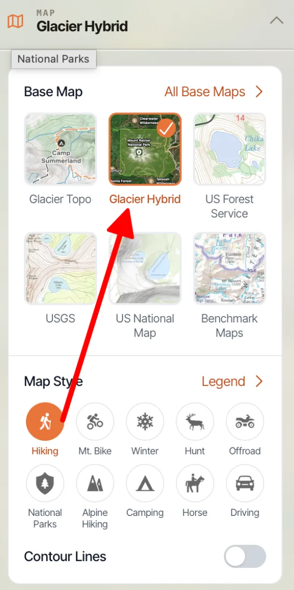 The Base Map section with Glacier Hybrid selected