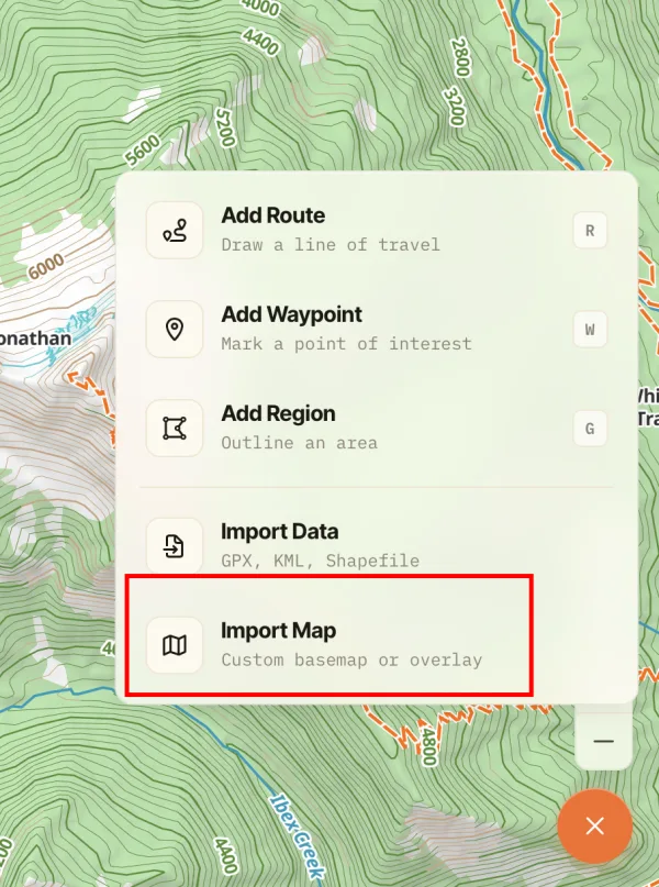 The Add menu with Import Map highlighted