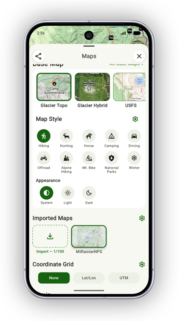 The Imported Maps section of the Maps panel