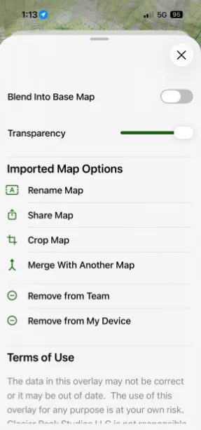 Settings for an imported map