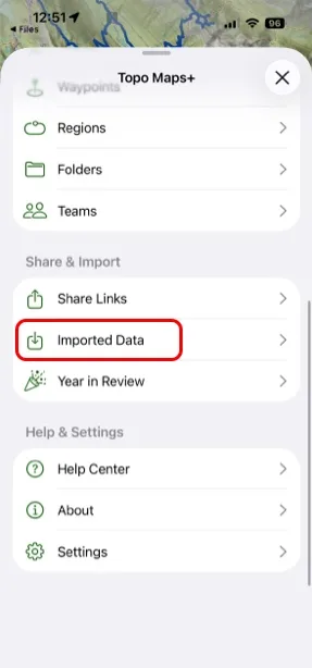 Imported Data in the account menu