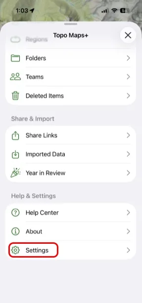 Settings in the menu