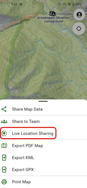 Live Location Sharing in the Share menu