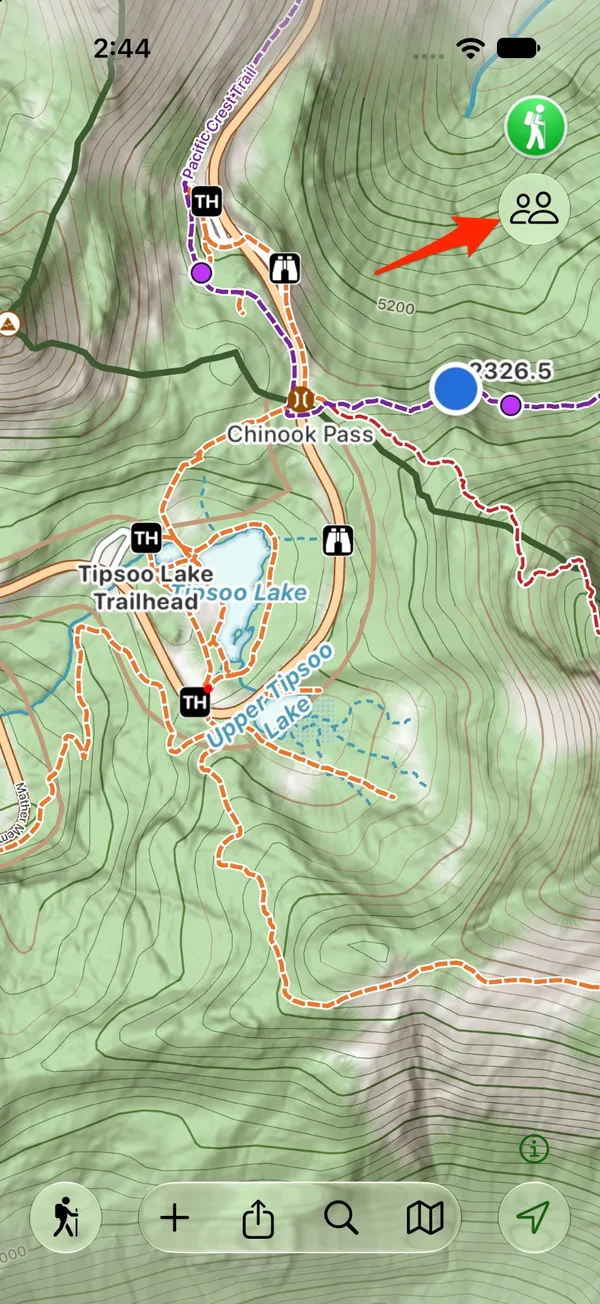 The team button under the account button in the top-right corner of the map