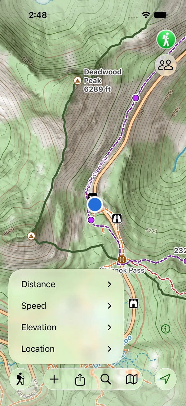 The menu for changing a stat, with Distance, Speed, Elevation, and Location