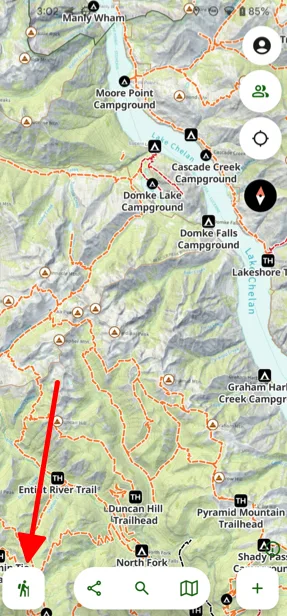 The Hike button in the bottom-left corner of the map