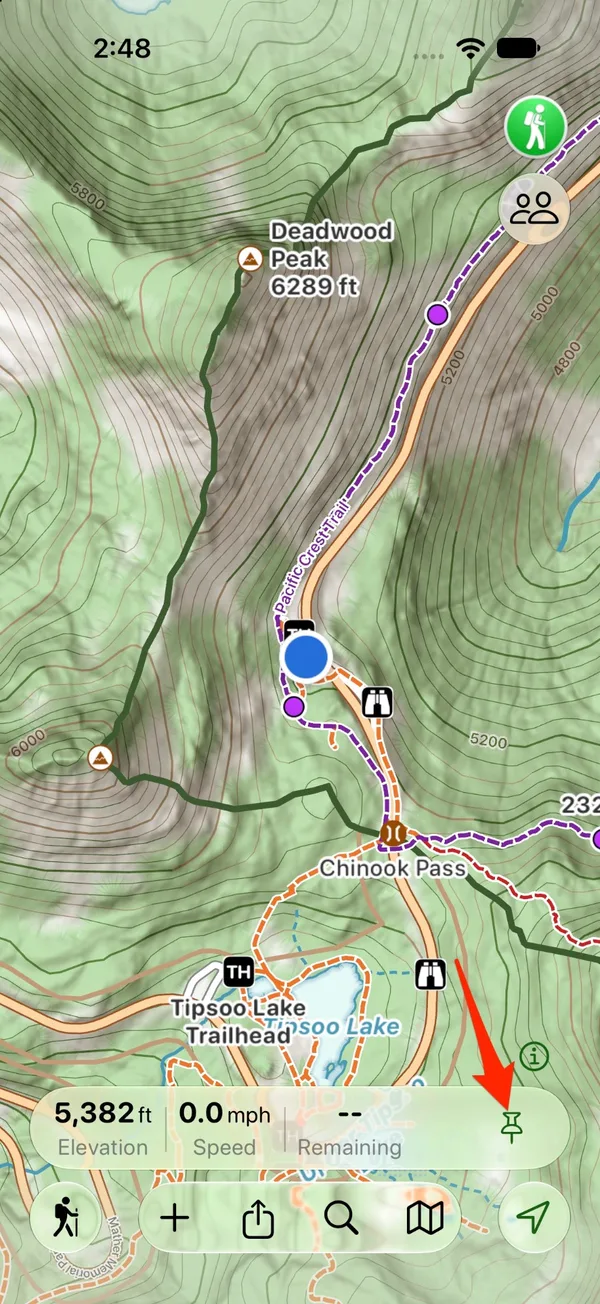 The pin button on the right side of the location stats