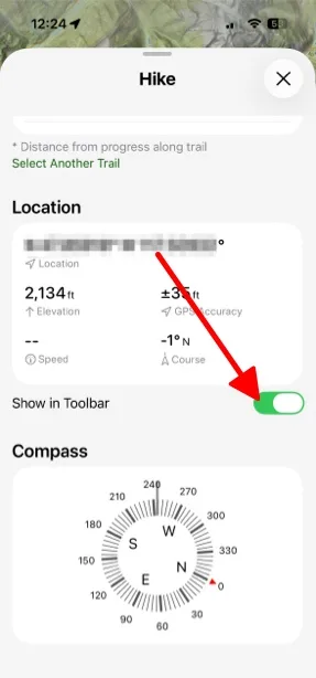 The toggle that shows location stats in the toolbar