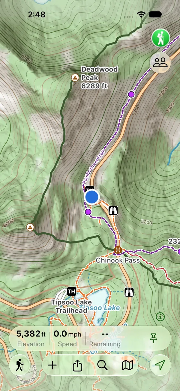 Elevation, speed, and remaining distance shown above the map toolbar
