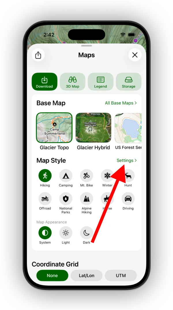The Settings link next to Map Style