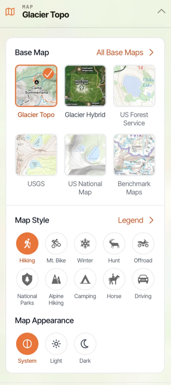 The Map Style section of the map dashboard with the Legend link