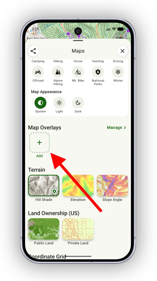 The Add button in the Map Overlays section