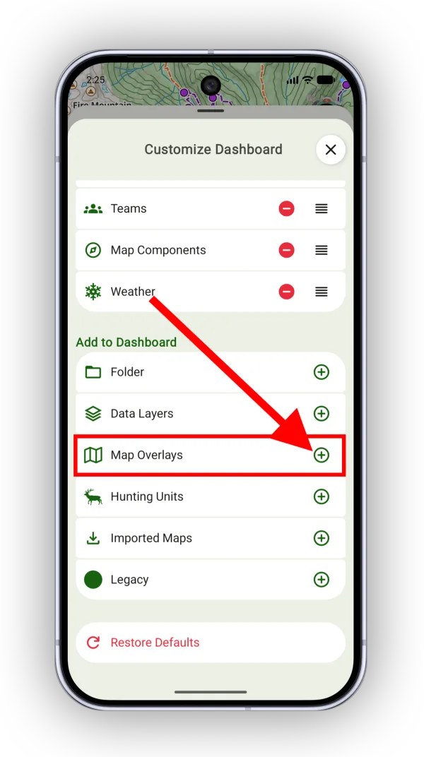 Adding the Map Overlays section in Customize Dashboard
