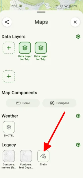 The Trails toggle in the Legacy section