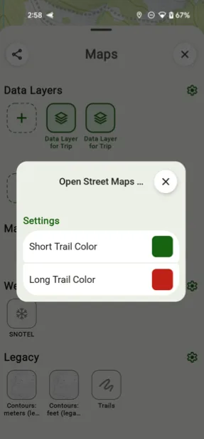 Trail overlay settings with short and long trail colors